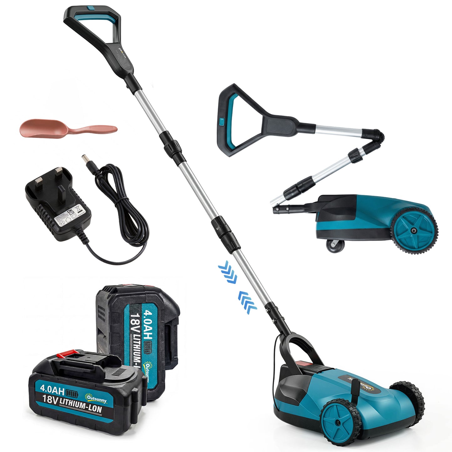 Photo of Outsunny 18V Cordless Lawnmower with 2 x 4Ah Batteries & Charger, Battery Lawn Mower with 21cm Cutting Width, 3 Cutting Heights in Heights colour on a white background