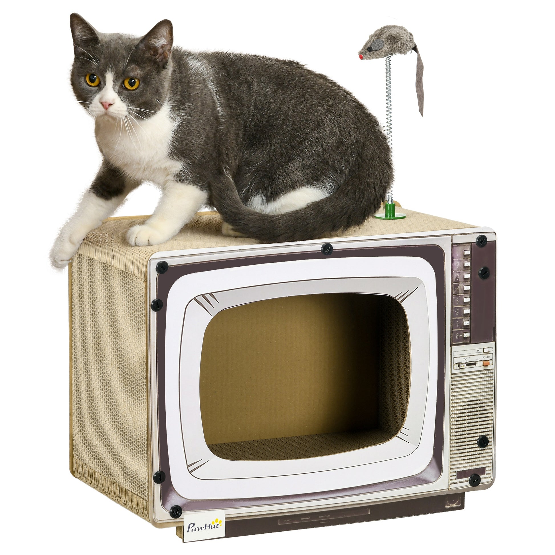 Photo of PawHut TV-Shaped Scratching Board with Scratcher, Catnip, Toy Rat, Cat Scratcher for Indoor Cats, 43 x 23 x 32.5cm in 32.5cm colour on a white background