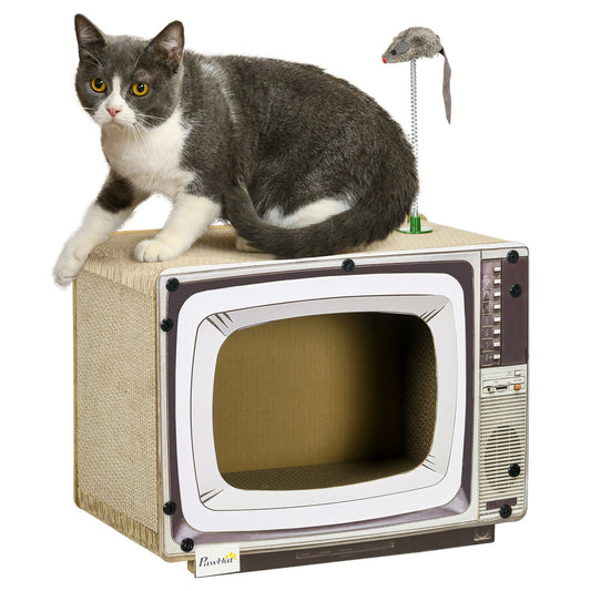 Photo of PawHut TV-Shaped Scratching Board with Scratcher, Catnip, Toy Rat, Cat Scratcher for Indoor Cats, 43 x 23 x 32.5cm in 32.5cm colour on a white background