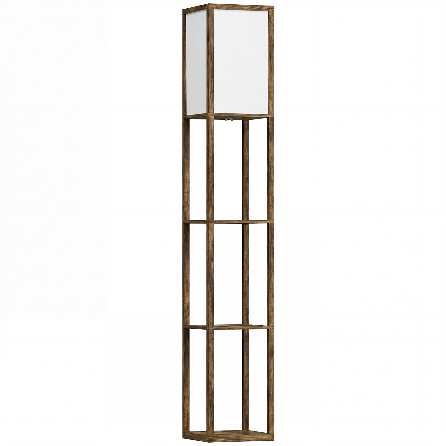 Photo of HOMCOM 3-Tier Floor Lamp with Shelves and Storage, Modern Corner Standing Lamp with Lampshade, Reading Light with Foot Switch for Living Room, Bedroom, Home Office, Bulb not Included, Brown in Brown colour on a white background