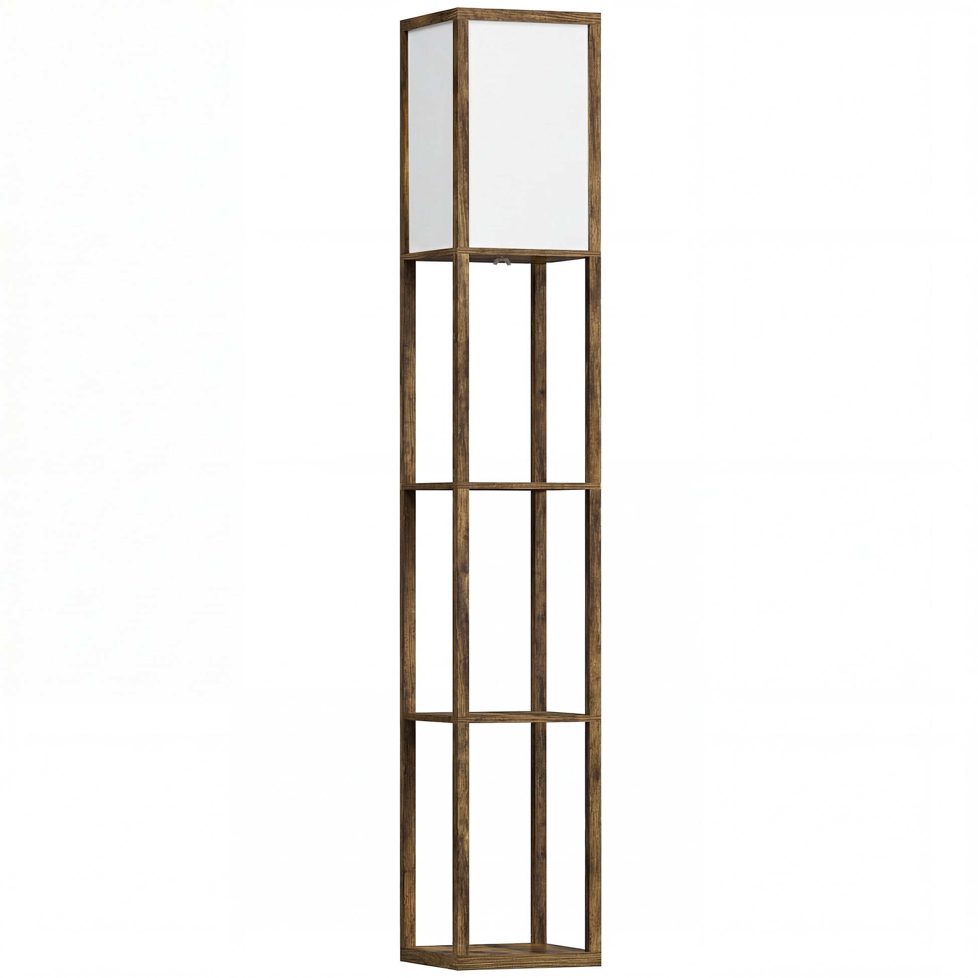 Photo of HOMCOM 3-Tier Floor Lamp with Shelves and Storage, Modern Corner Standing Lamp with Lampshade, Reading Light with Foot Switch for Living Room, Bedroom, Home Office, Bulb not Included, Brown in Brown colour on a white background