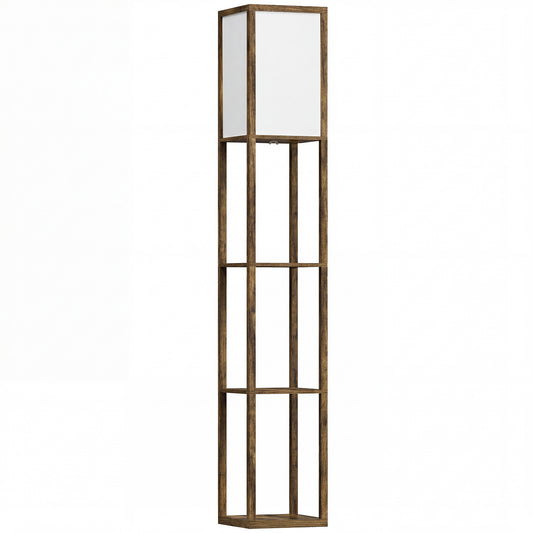 Photo of HOMCOM 3-Tier Floor Lamp with Shelves and Storage, Modern Corner Standing Lamp with Lampshade, Reading Light with Foot Switch for Living Room, Bedroom, Home Office, Bulb not Included, Brown in Brown colour on a white background