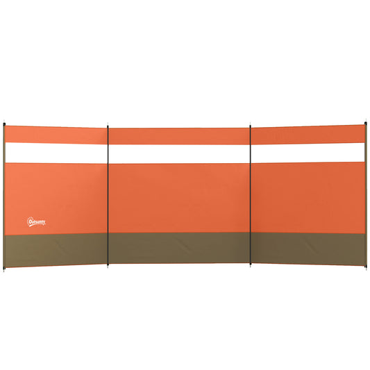 Photo of Outsunny Camping Windbreaker with Clear Windows, Carry Bag and Steel Poles, for Beach Caravan Campervan, 440 x 140cm, Orange in Orange colour on a white background