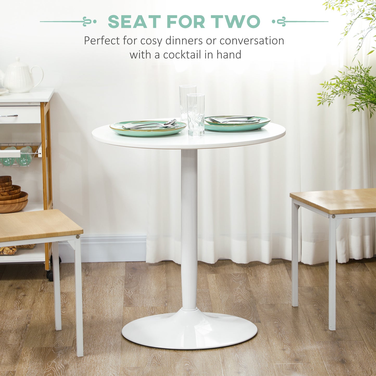 HOMCOM 75H x Φ70cm Two-Person Minimalistic Dining Table - White