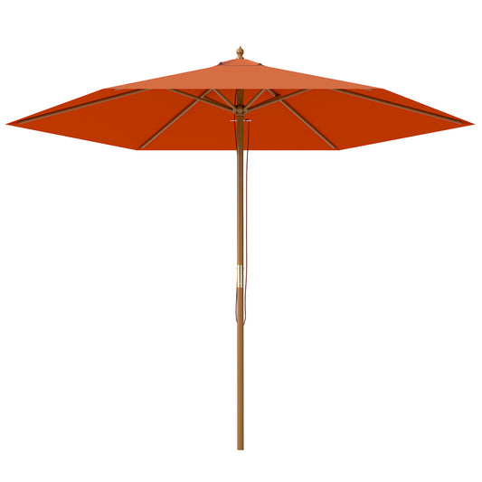 Photo of Outsunny 2.5m Wood Garden Parasol Sun Shade Patio Outdoor Wooden Umbrella Canopy, Table Market Umbrella with Vent, 38mm Pole, Rope Pulley Mechanism, Orange in Orange colour on a white background