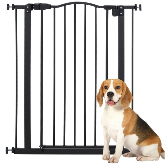 Photo of PawHut Pressure Fit Dog Stair Gate No Drilling Safety Gate Auto Close for Doorways, Hallways, 74-80cm Adjustable, 94cm Tall, Black in Black colour on a white background