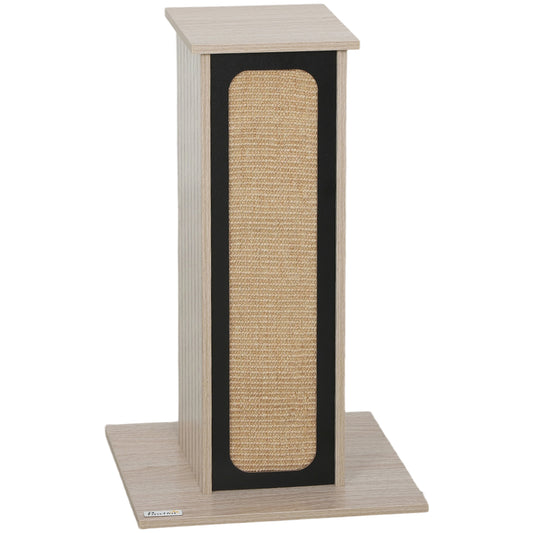 Photo of PawHut 63cm Cat Scratching Post, Cat Scratcher with Replaceable Scratching Board, Top Perch, Sisal Scratch Mat, Oak in Oak colour on a white background