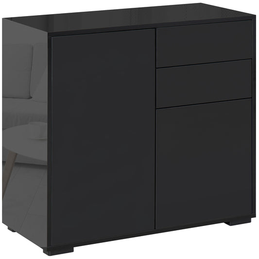 Photo of HOMCOM High Gloss Frame Sideboard, Push-Open Design with 2 Drawers for Living Room, Bedroom, 74H x 79W x 36Dcm, Black in Black colour on a white background