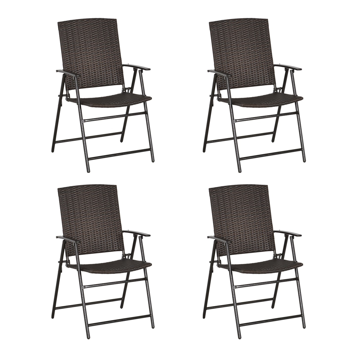 Photo of Outsunny Set of Four Folding Rattan Seat Chairs - Brown in Brown colour on a white background