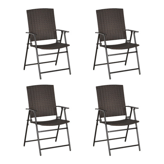 Photo of Outsunny Set of Four Folding Rattan Seat Chairs - Brown in Brown colour on a white background
