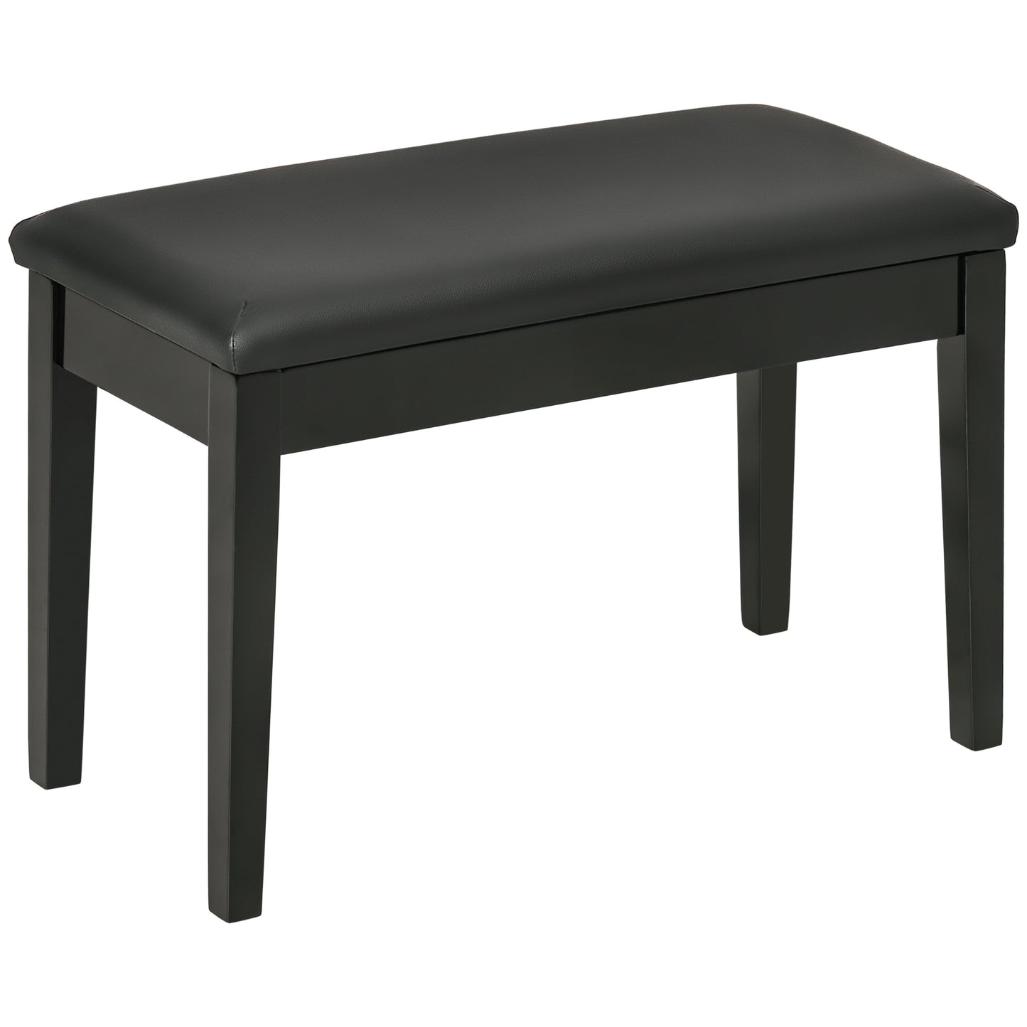 Photo of HOMCOM Classic Piano Bench Stool, PU Leather Padded Keyboard Stool with Rubber Wood Legs and Music Storage Compartment, Black in Black colour on a white background