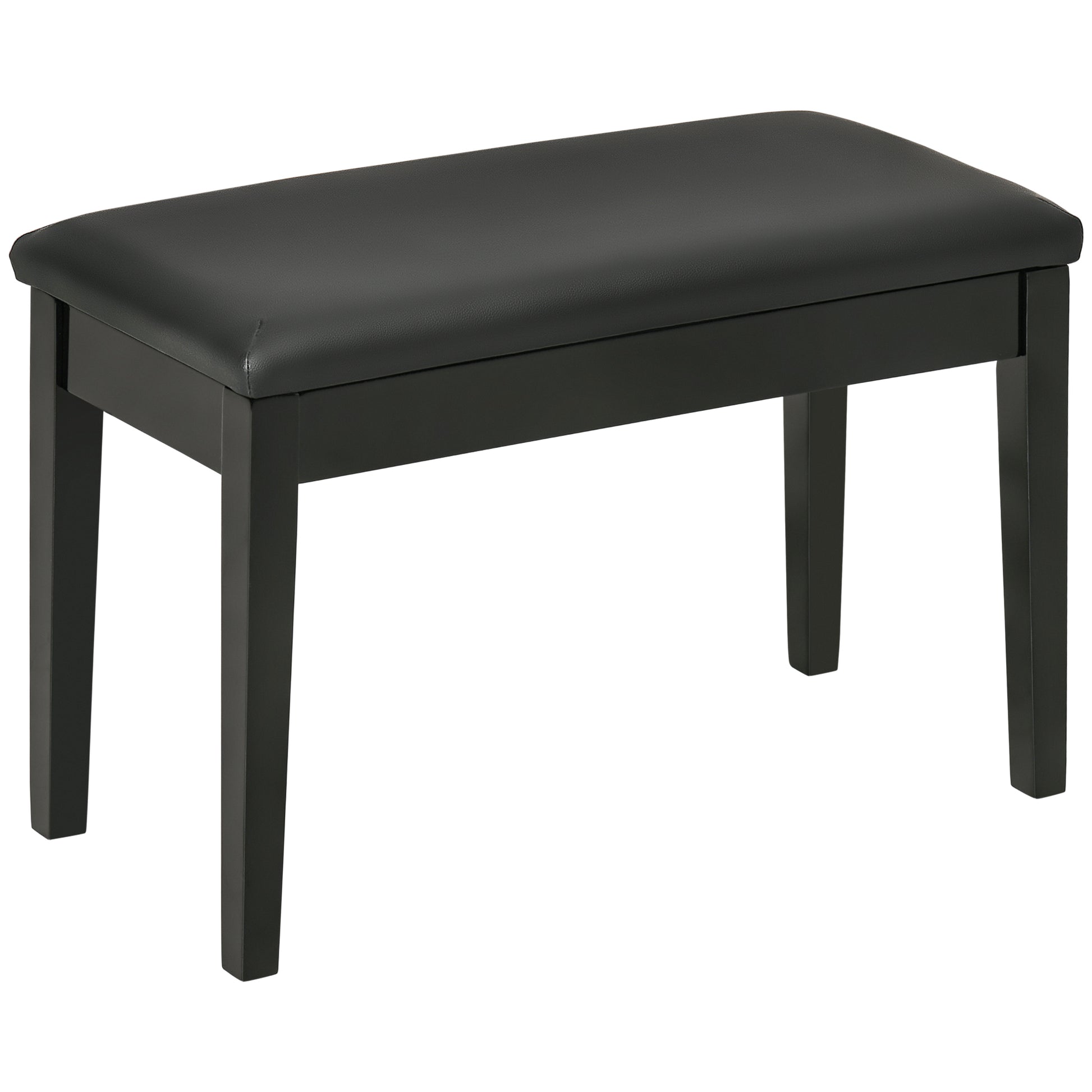 Photo of HOMCOM Classic Piano Bench Stool, PU Leather Padded Keyboard Stool with Rubber Wood Legs and Music Storage Compartment, Black in Black colour on a white background