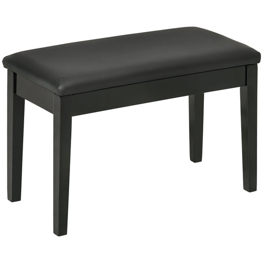 Photo of HOMCOM Classic Piano Bench Stool, PU Leather Padded Keyboard Stool with Rubber Wood Legs and Music Storage Compartment, Black in Black colour on a white background