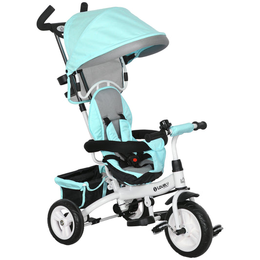 Photo of HOMCOM 6 in 1 Kids Trike Push Bike w/ Push Handle, Canopy, 5-point Seat Belt, Storage, Footrest, Brake, for 1-5 Years, Green in Green colour on a white background