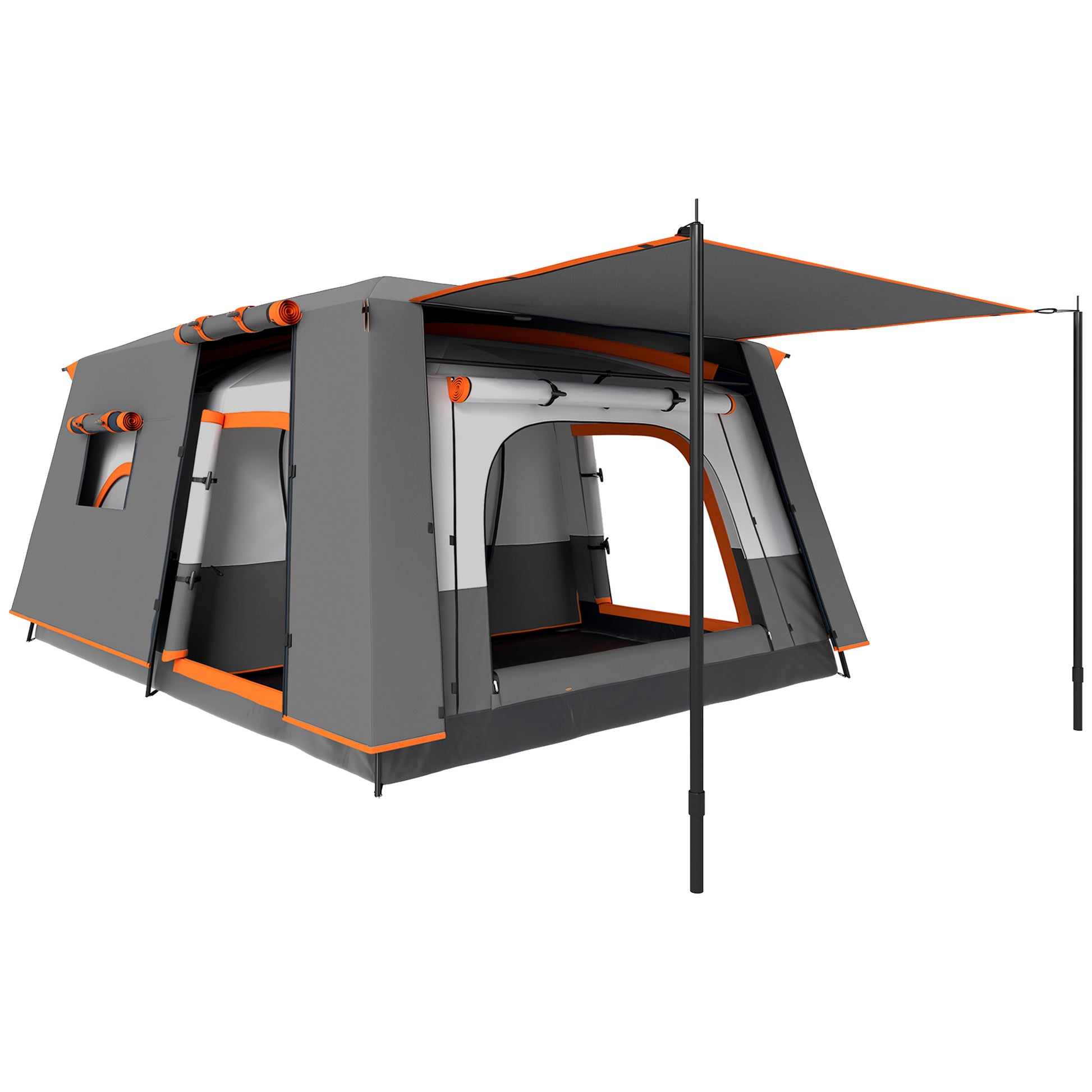 Photo of Outsunny 5 Man Camping Tent, Double Layer Tunnel Tent with Porch, Living Area and 2 Bedrooms, Sewn in Groundsheet, 3000mm Waterproof and UPF 30+, Portable with Bag, Grey in Grey colour on a white background