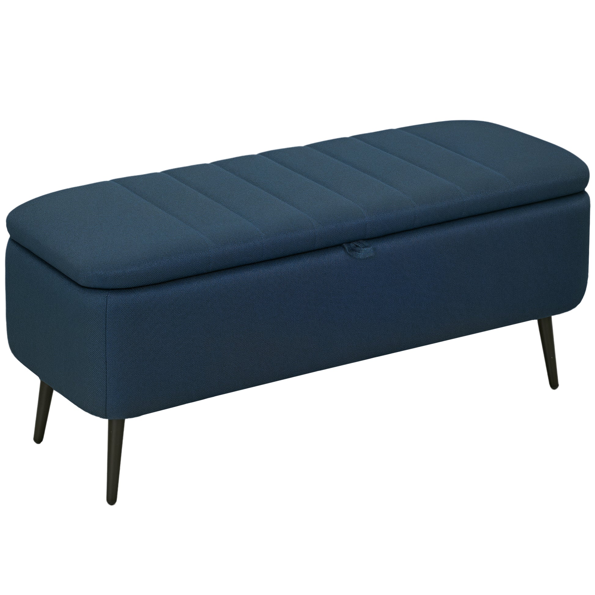 Photo of HOMCOM 92 x 31cm Linen-Look Storage Ottoman - Dark Blue in Blue colour on a white background