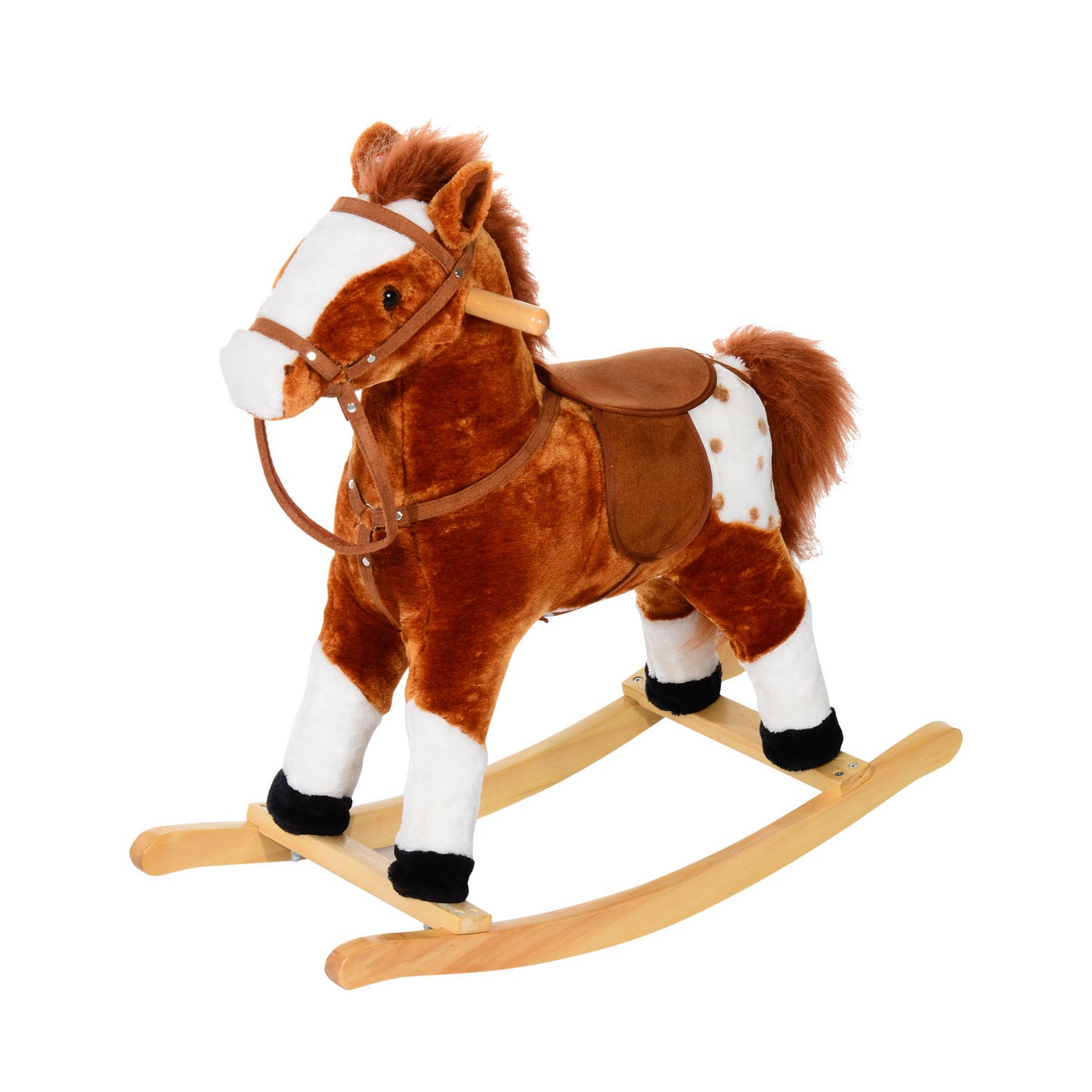 Photo of HOMCOM Baby Rocking Horse Plush Ride on Animals Rocker with Sound Handle Grip for kids 3-6 years - Brown in Brown colour on a white background