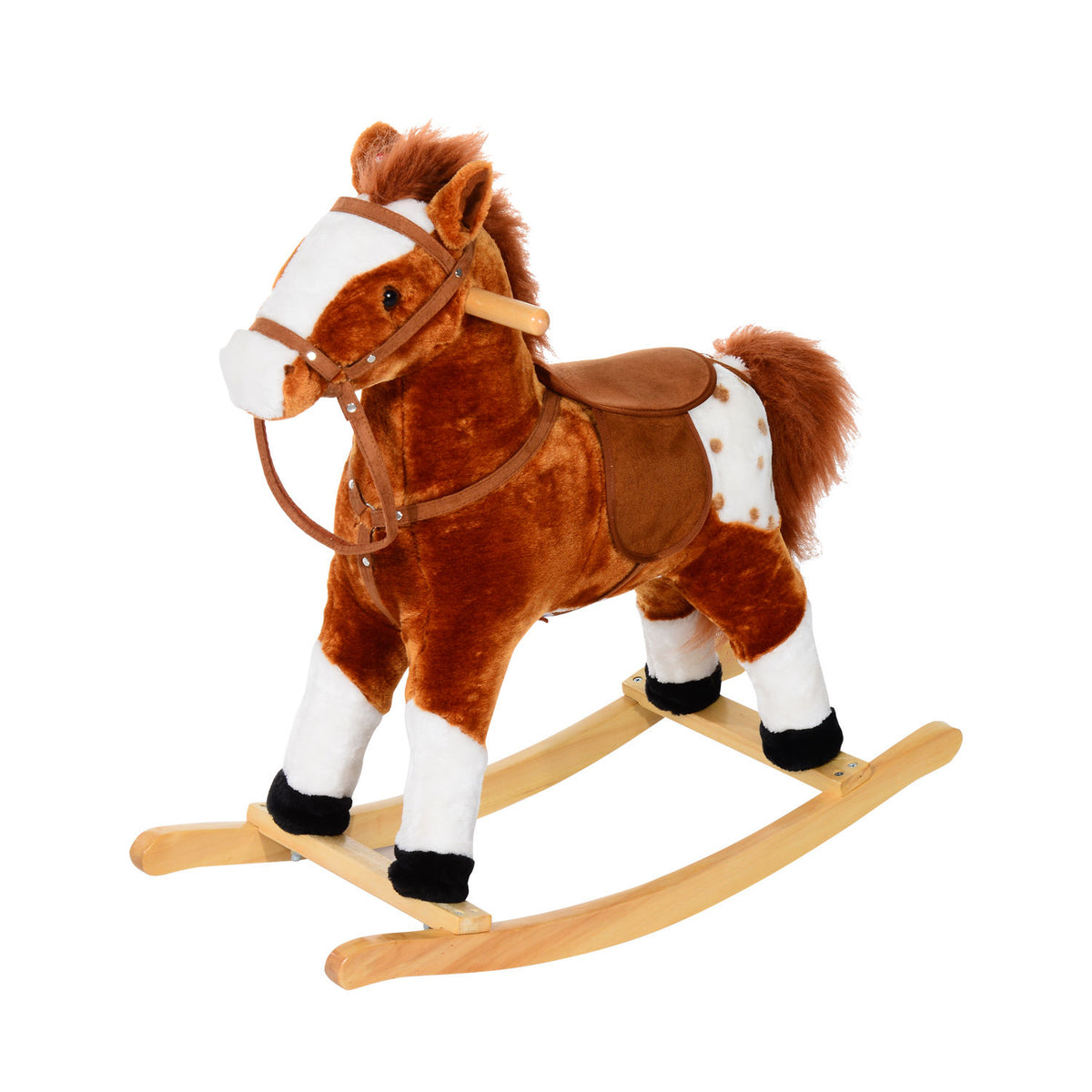 Photo of HOMCOM Baby Rocking Horse Plush Ride on Animals Rocker with Sound Handle Grip for kids 3-6 years - Brown in Brown colour on a white background