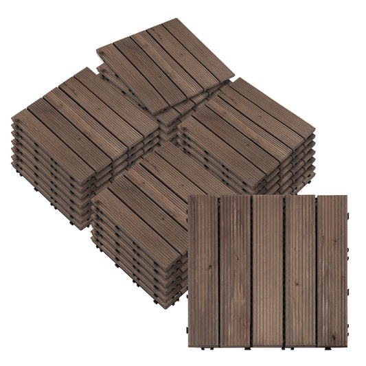 Photo of Outsunny 27 Pcs Solid Wood Interlocking Decking Tiles For Patio, Balcony, Roof Terrace, Hot Tub, Black, (30 x 30 cm Per Piece) in Piece) colour on a white background