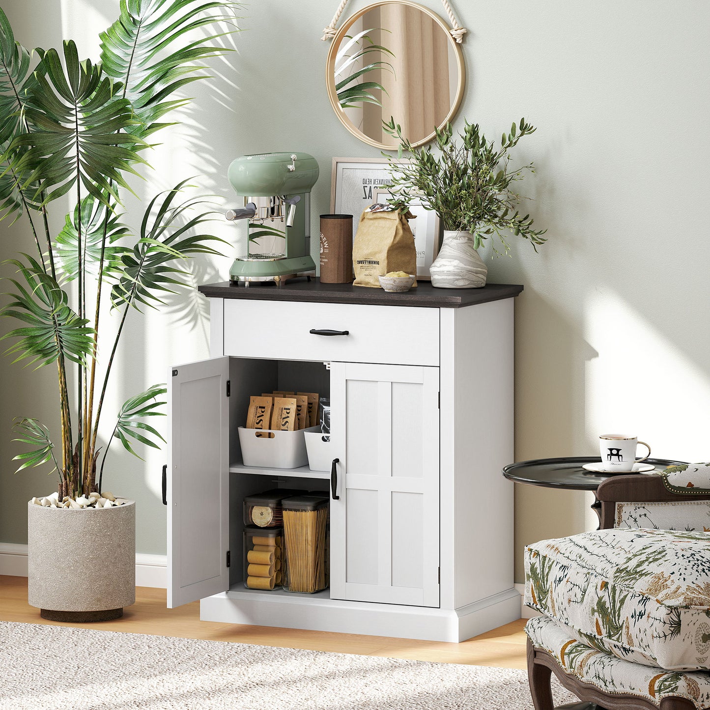 HOMCOM Farmhouse Sideboard with 3 cm Thick Top 2 Barn Doors - White