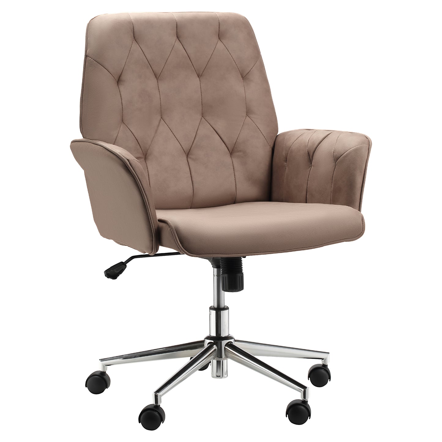 Photo of Vinsetto Office Desk Chair, Microfibre Vanity Chair with Height Adjustable, Armrest, Swivel Chair for Home, Coffee in Coffee colour on a white background