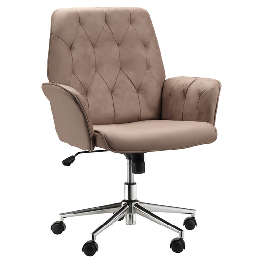Photo of Vinsetto Office Desk Chair, Microfibre Vanity Chair with Height Adjustable, Armrest, Swivel Chair for Home, Coffee in Coffee colour on a white background