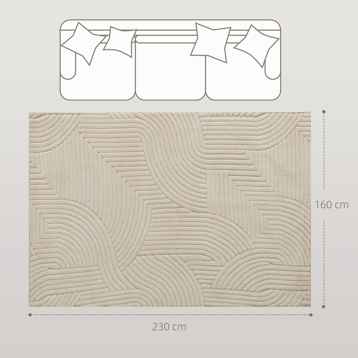 HOMCOM Modern Geometric Rug, Thick & Plush, Non-Slip, 230 x 160 cm – Cream, Living Room/Bedroom/Office