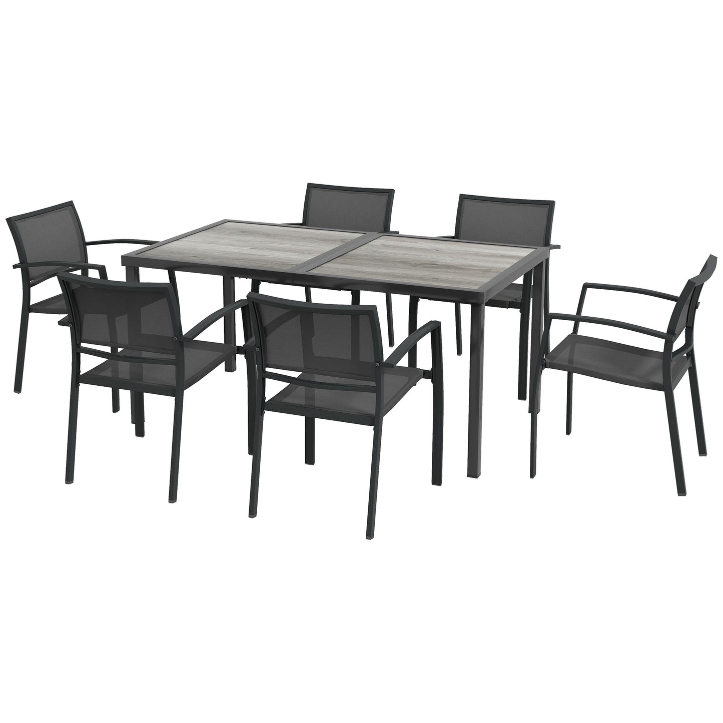 Photo of Outsunny Seven-Piece Casual Outdoor Dining Set, with Wood-Effect Table - Grey in Grey colour on a white background