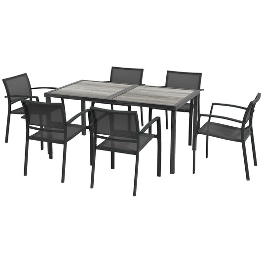 Photo of Outsunny Seven-Piece Casual Outdoor Dining Set, with Wood-Effect Table - Grey in Grey colour on a white background