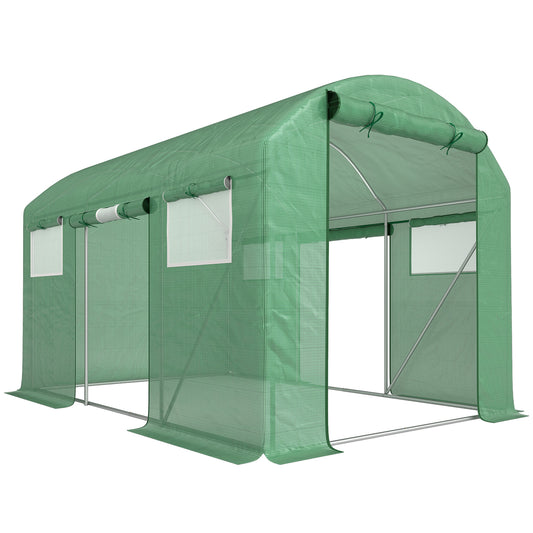 Photo of Outsunny 9.8 x 6.6ft Walk-In Polytunnel Greenhouse - Green in Green colour on a white background