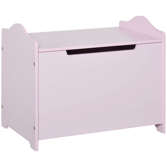 Photo of HOMCOM Wooden Kids Toy Box Children Storage Organizer Chest Safety Hinge Playroom Furniture Pink in Pink colour on a white background