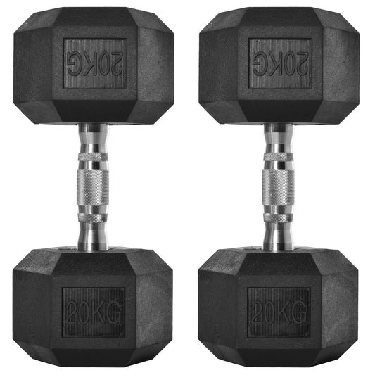 Photo of HOMCOM 2x20kg Rubber Hex Dumbbell Portable Hand Weights Dumbbell Home Gym Workout Fitness Hand Dumbbell in Dumbbell colour on a white background