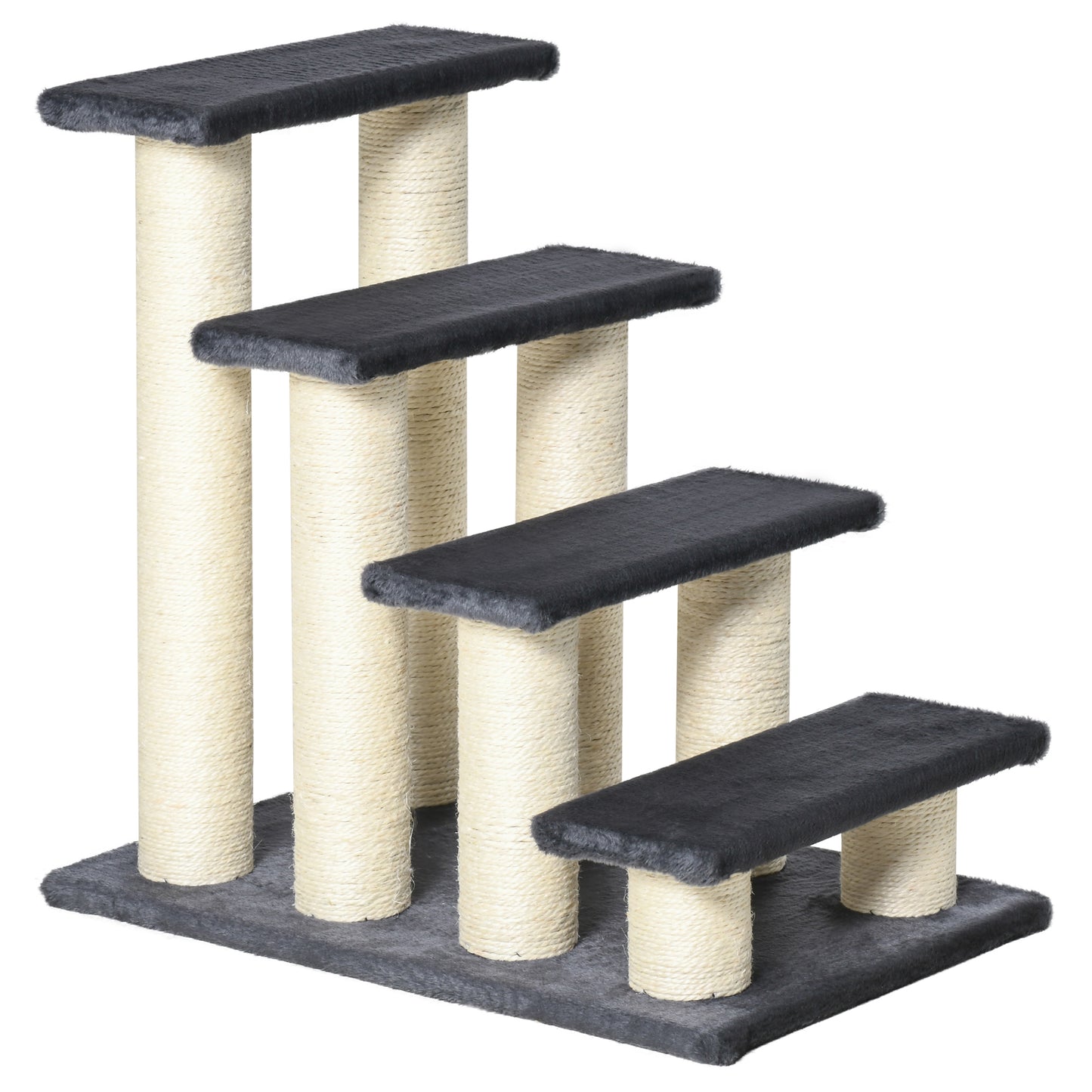 Photo of PawHut Dog Steps for Bed 4 Step Pet Stairs for Dog Cat ladder Scratch Post Grey in Grey colour on a white background