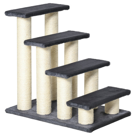 Photo of PawHut Dog Steps for Bed 4 Step Pet Stairs for Dog Cat ladder Scratch Post Grey in Grey colour on a white background