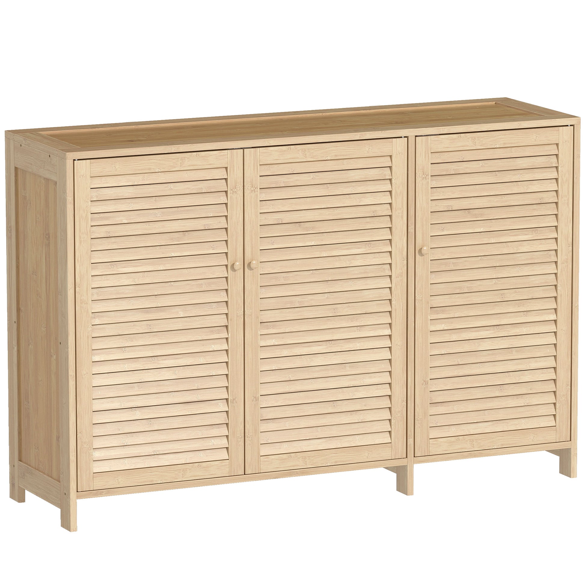 Photo of HOMCOM Bamboo Shoe Cabinet with Louvered Doors, 18 Pairs Shoe Storage Cabinet with Adjustable Shelves for Hallway, Natural in Natural colour on a white background