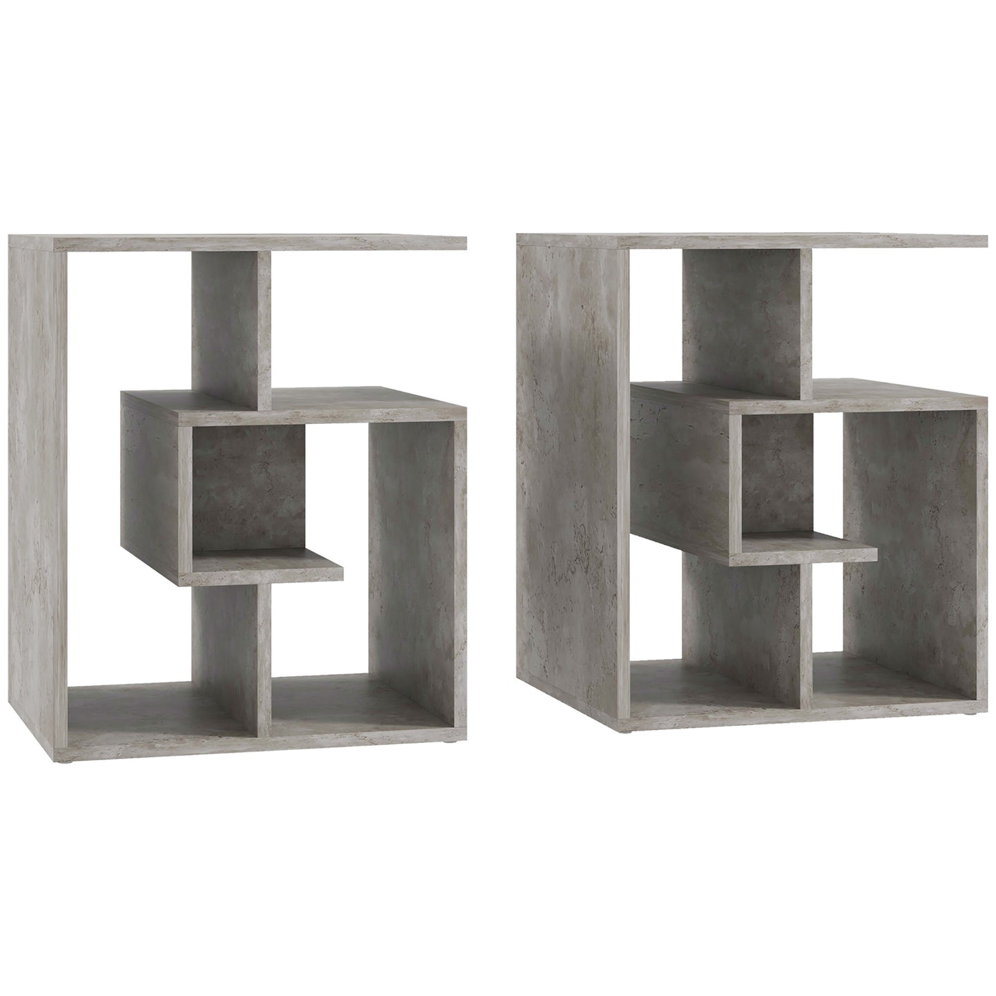 Photo of HOMCOM Side Table, 3 Tier End Table with Open Storage Shelves for Living Room, Bedroom, Set of 2, Cement Colour in Colour colour on a white background