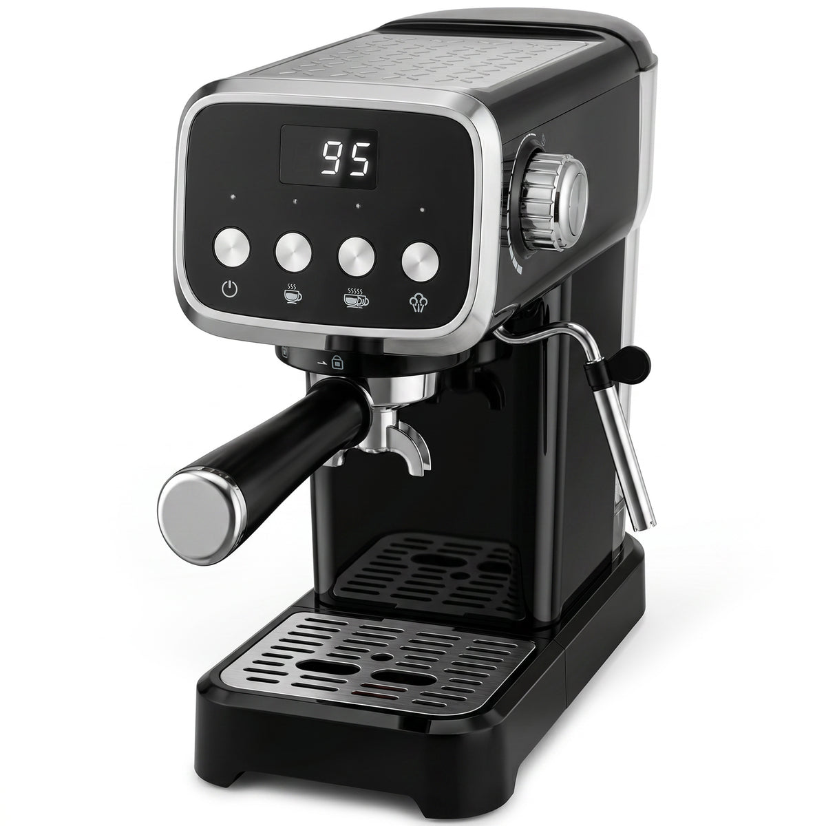 Photo of HOMCOM Espresso Machine, 20-Bar Cappuccino Coffee Maker with Frother Wand, 1.2 L Water Tank, Black in Black colour on a white background