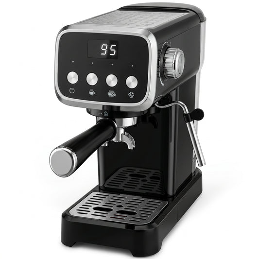 Photo of HOMCOM Espresso Machine, 20-Bar Cappuccino Coffee Maker with Frother Wand, 1.2 L Water Tank, Black in Black colour on a white background