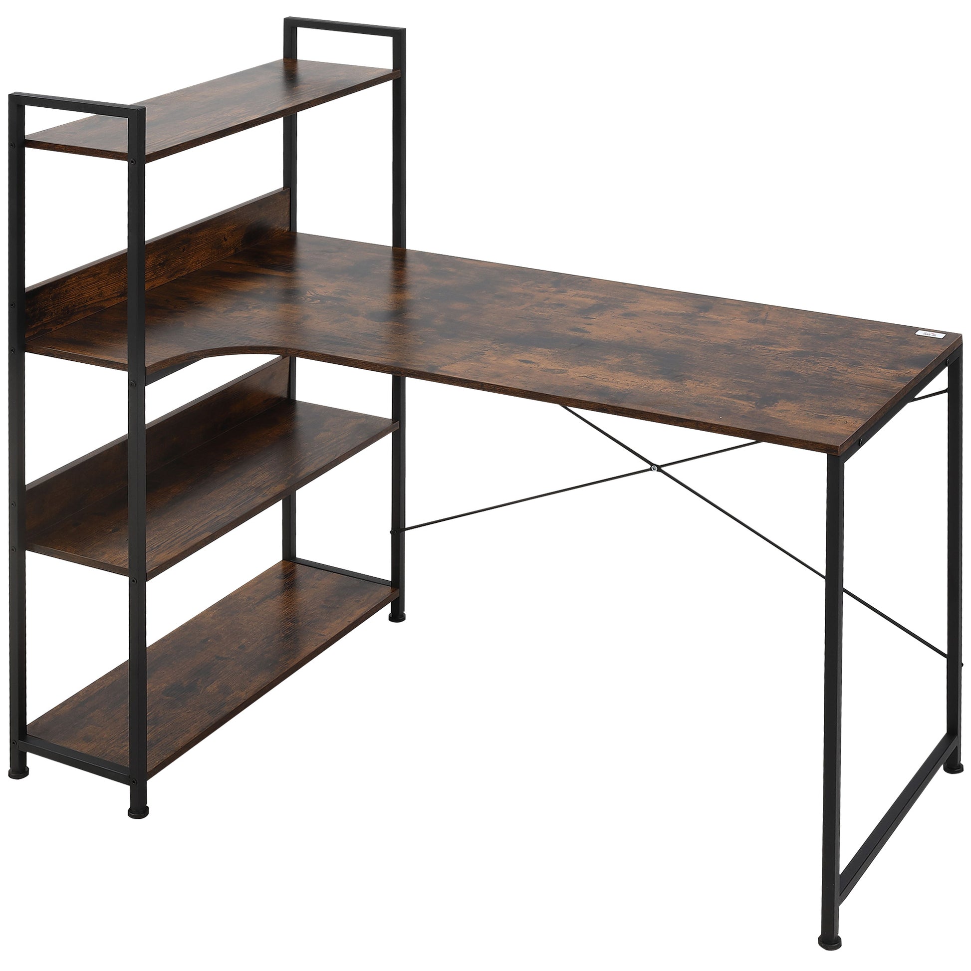 Photo of HOMCOM Office Desk with Storage Shelves, 120 CM Computer Desk, Industrial Study Table with Metal Frame for Home Office Small Space, Rustic Brown in Brown colour on a white background