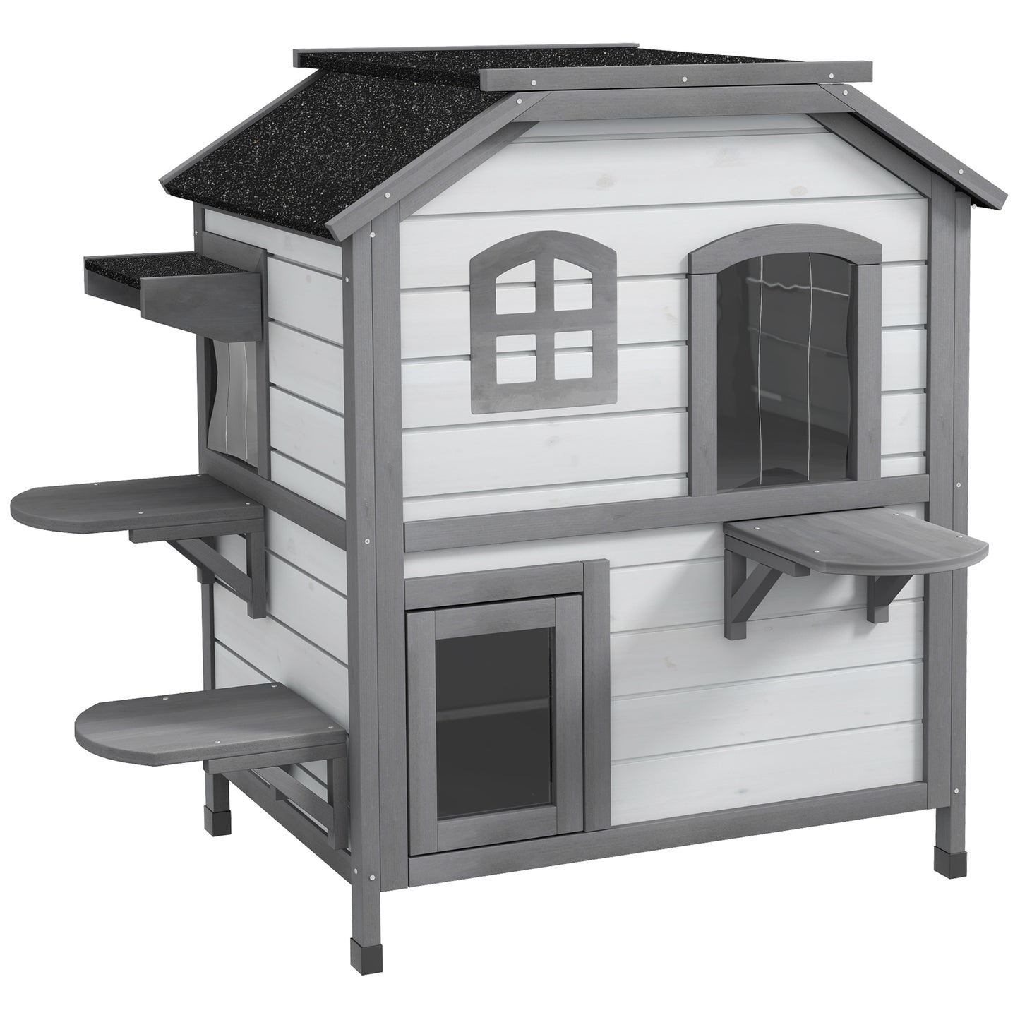 Photo of PawHut 2-Story Indoor or Outdoor Cat House W/ Escape Door, Cat Shelter, White in White colour on a white background