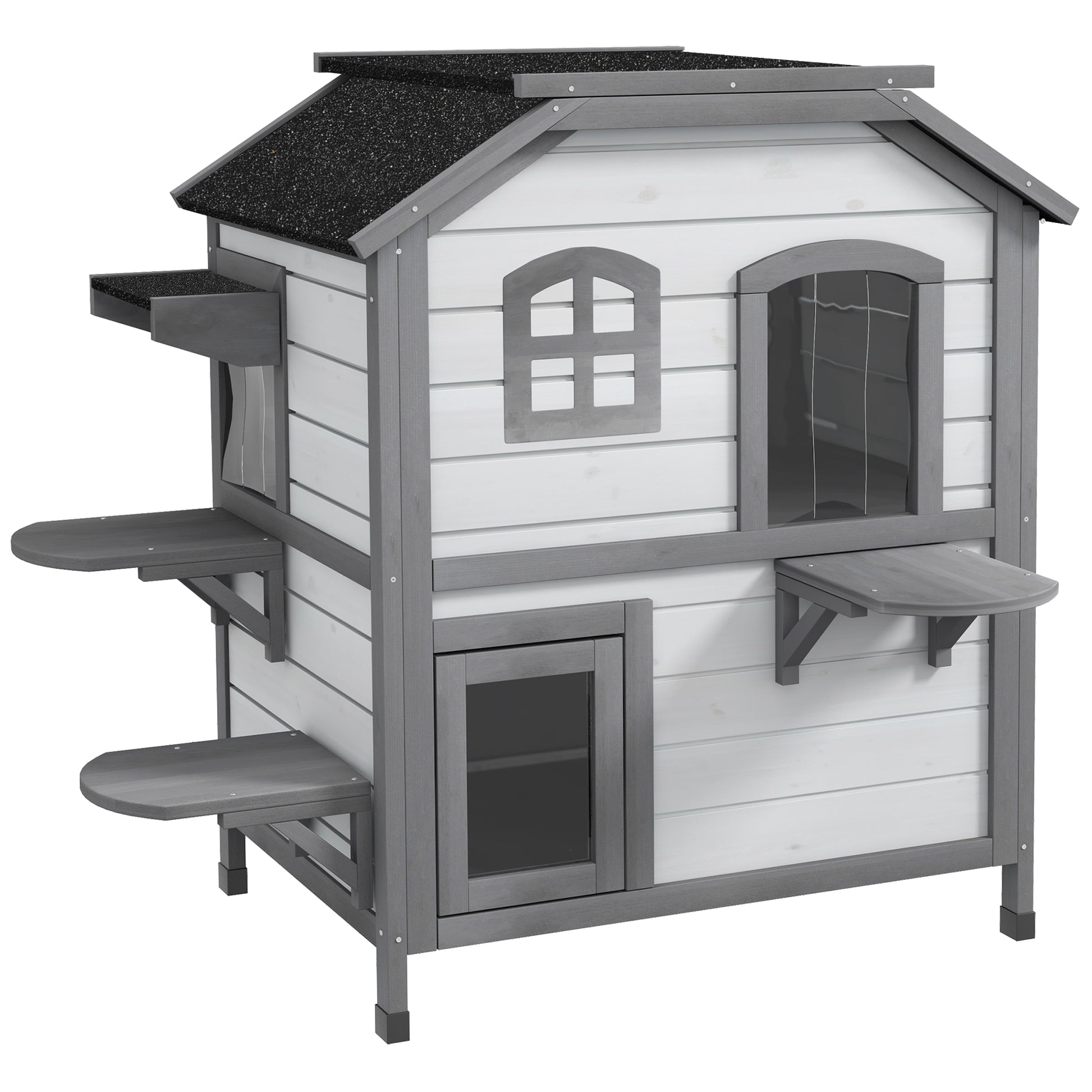 Photo of PawHut 2-Story Indoor or Outdoor Cat House W/ Escape Door, Cat Shelter, White in White colour on a white background