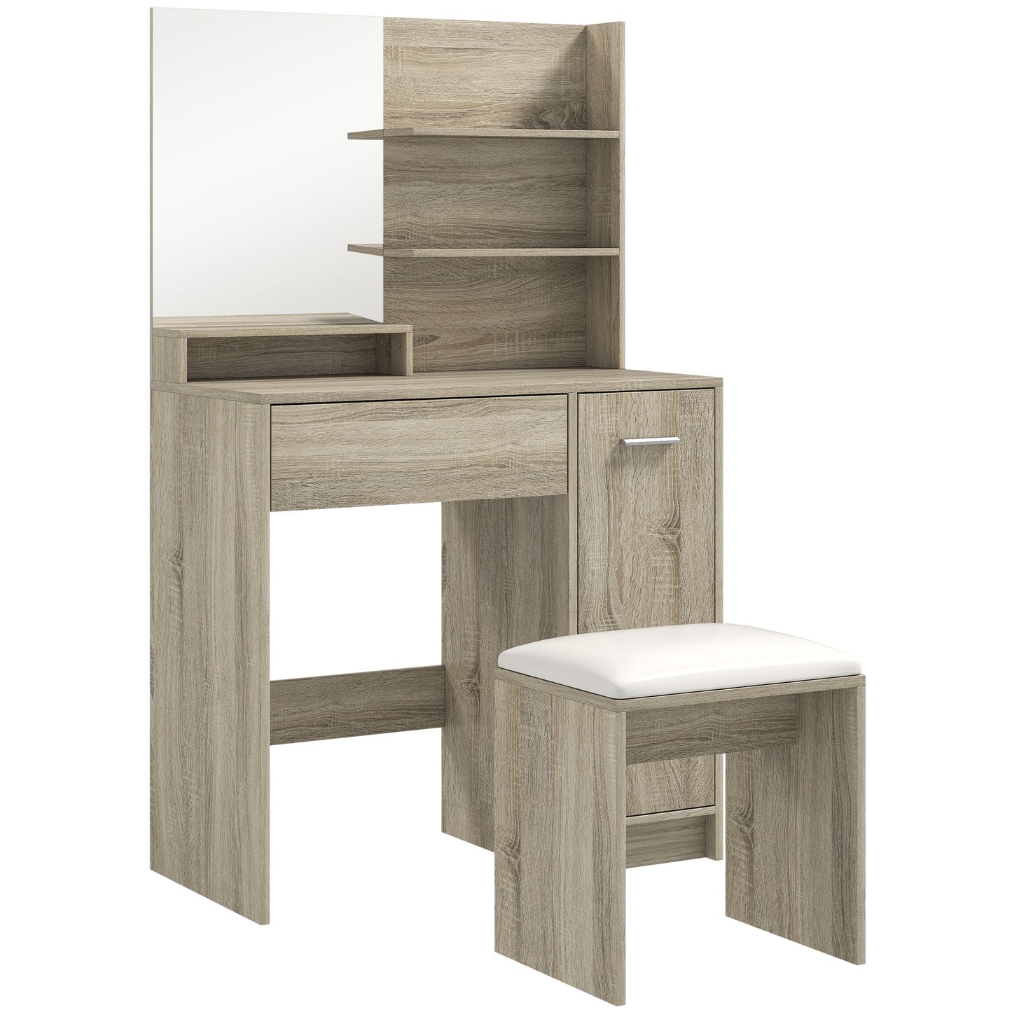 Photo of HOMCOM Dressing Table and Stool Set, with Storage - Wood-Effect in Wood-Effect colour on a white background