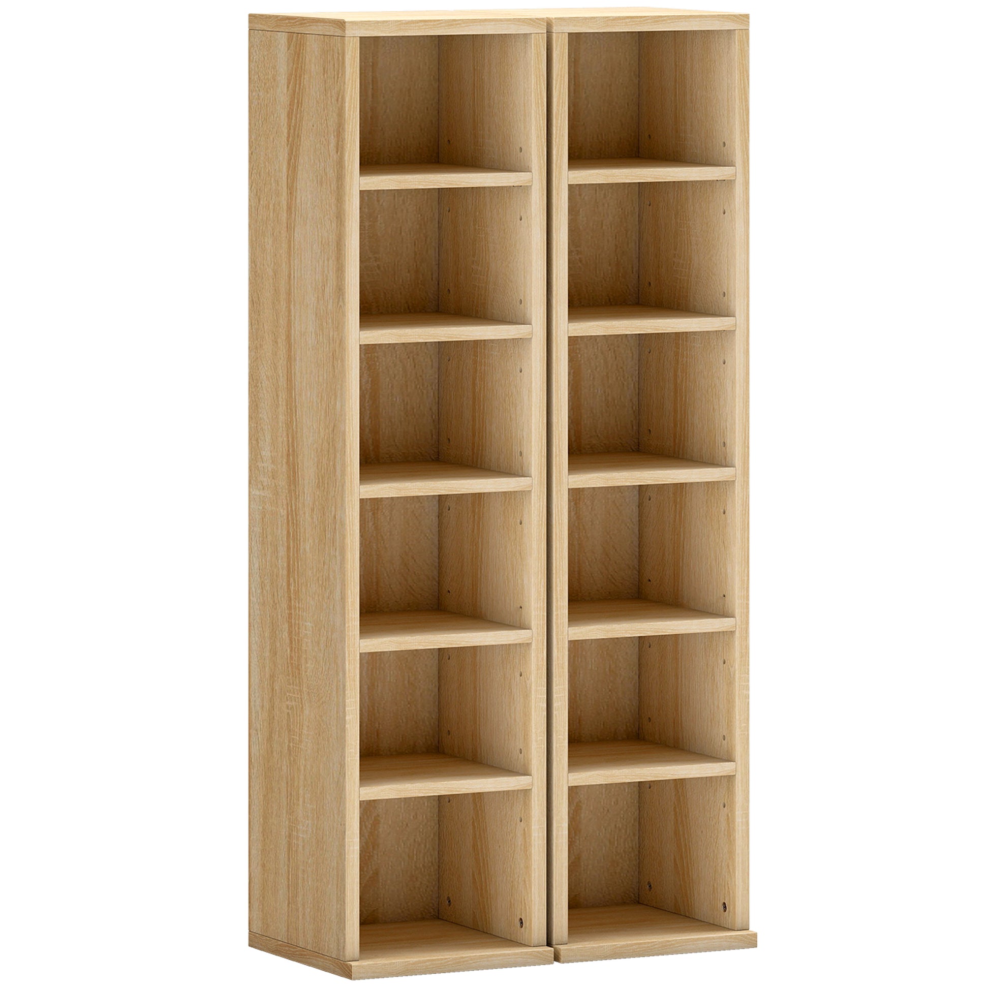 Photo of HOMCOM Set of 2 CD Media Display Shelf Unit Tower Rack with Adjustable Shelves, Oak in Oak colour on a white background