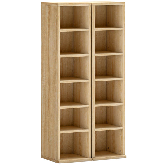 Photo of HOMCOM Set of 2 CD Media Display Shelf Unit Tower Rack with Adjustable Shelves, Oak in Oak colour on a white background