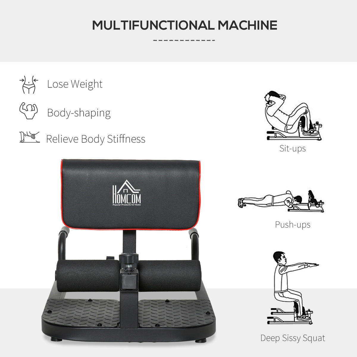 HOMCOM multifunction squat machine shown front-on with padded support and foam rollers
