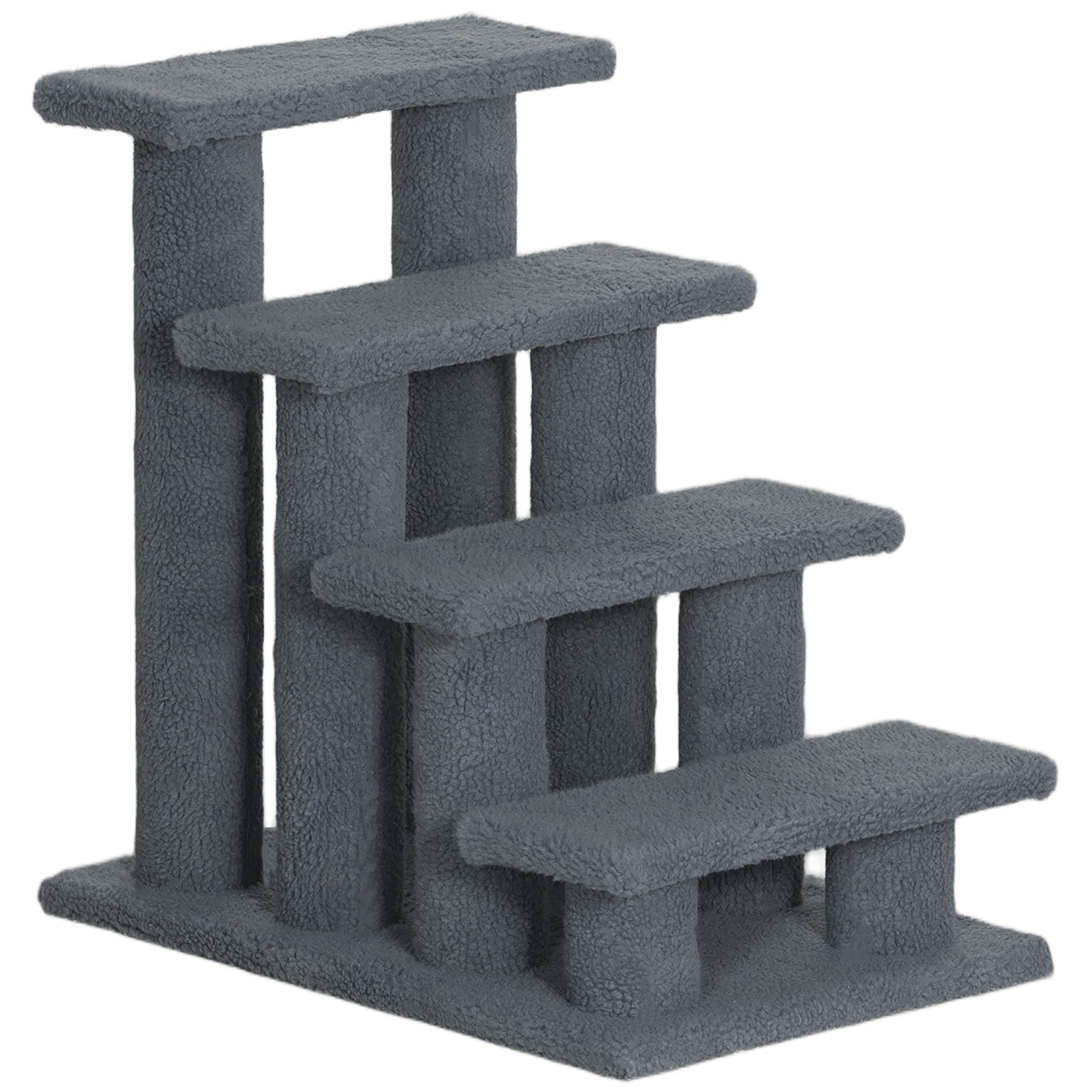 Photo of PawHut Dog Steps for Bed 4 Step Pet Stairs for Sofa Dog Cat Climb Ladder 63x43x60 cm Grey in Grey colour on a white background