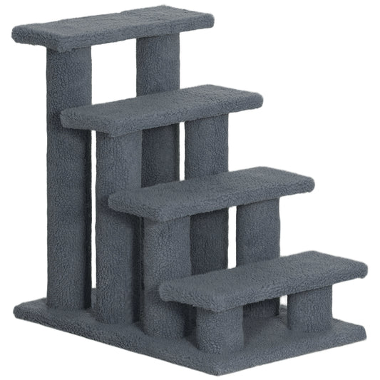 Photo of PawHut Dog Steps for Bed 4 Step Pet Stairs for Sofa Dog Cat Climb Ladder 63x43x60 cm Grey in Grey colour on a white background