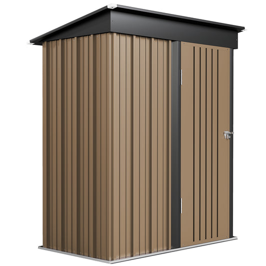 Photo of Outsunny 5 x 3ft Corrugated Steel Storage Shed, with Lock - Brown in Brown colour on a white background