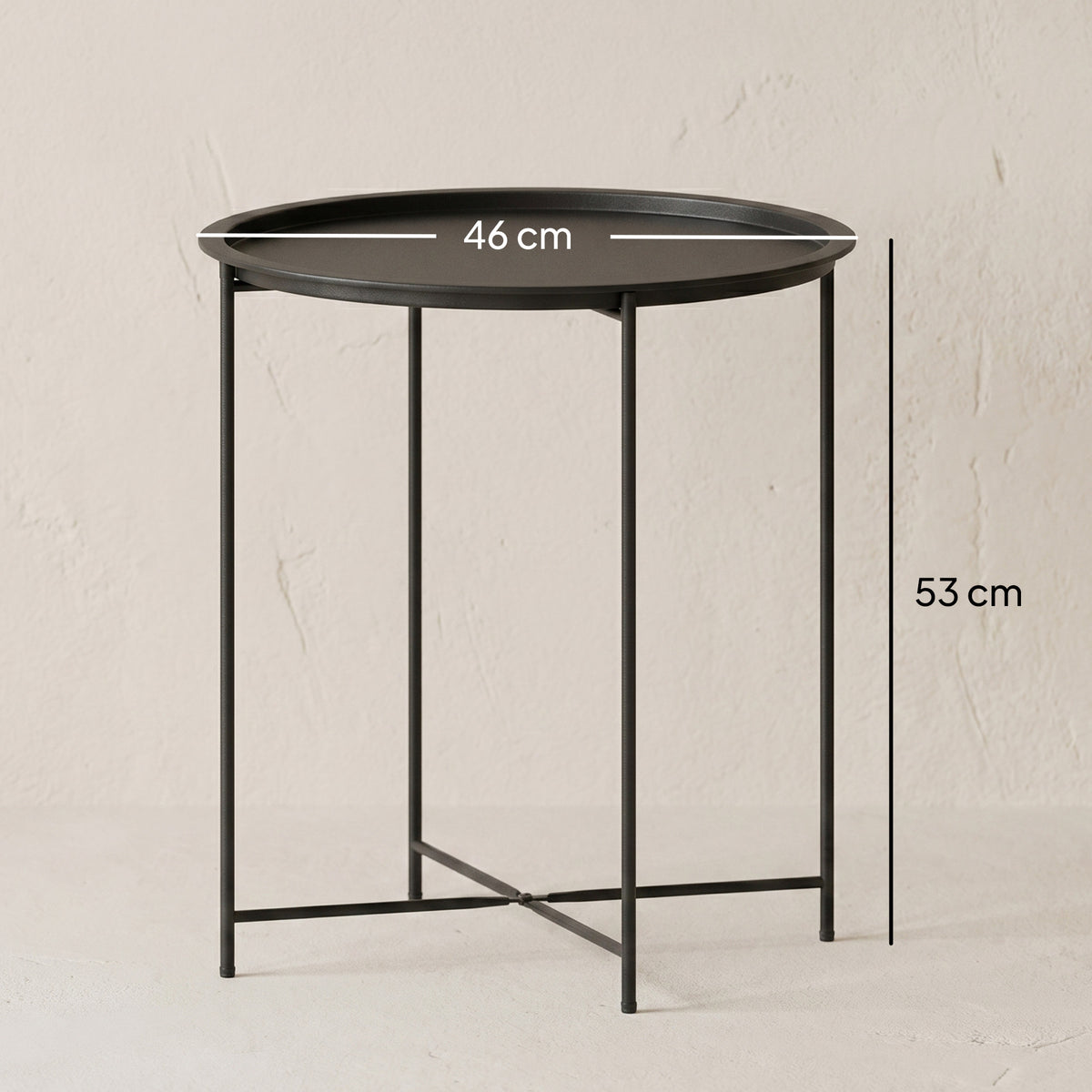 Outsunny round black steel garden table, 46 cm wide and 53 cm high