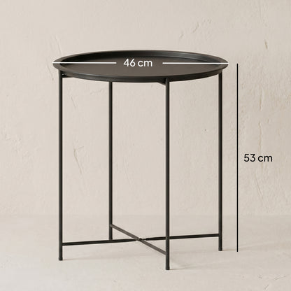 Outsunny round black steel garden table, 46 cm wide and 53 cm high